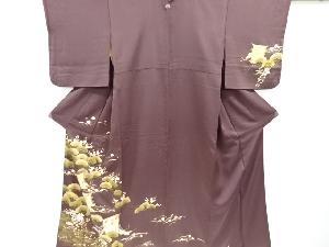 アンティーク　金彩流水に松・御簾模様刺繍一つ紋着物